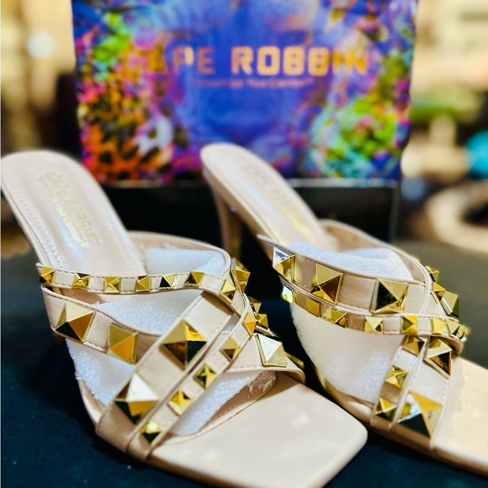 Cape Robbin Beige Heels with Gold Studs